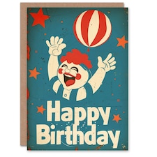 Clown Balloon Stars Vintage Advert Man Him Birthday Card