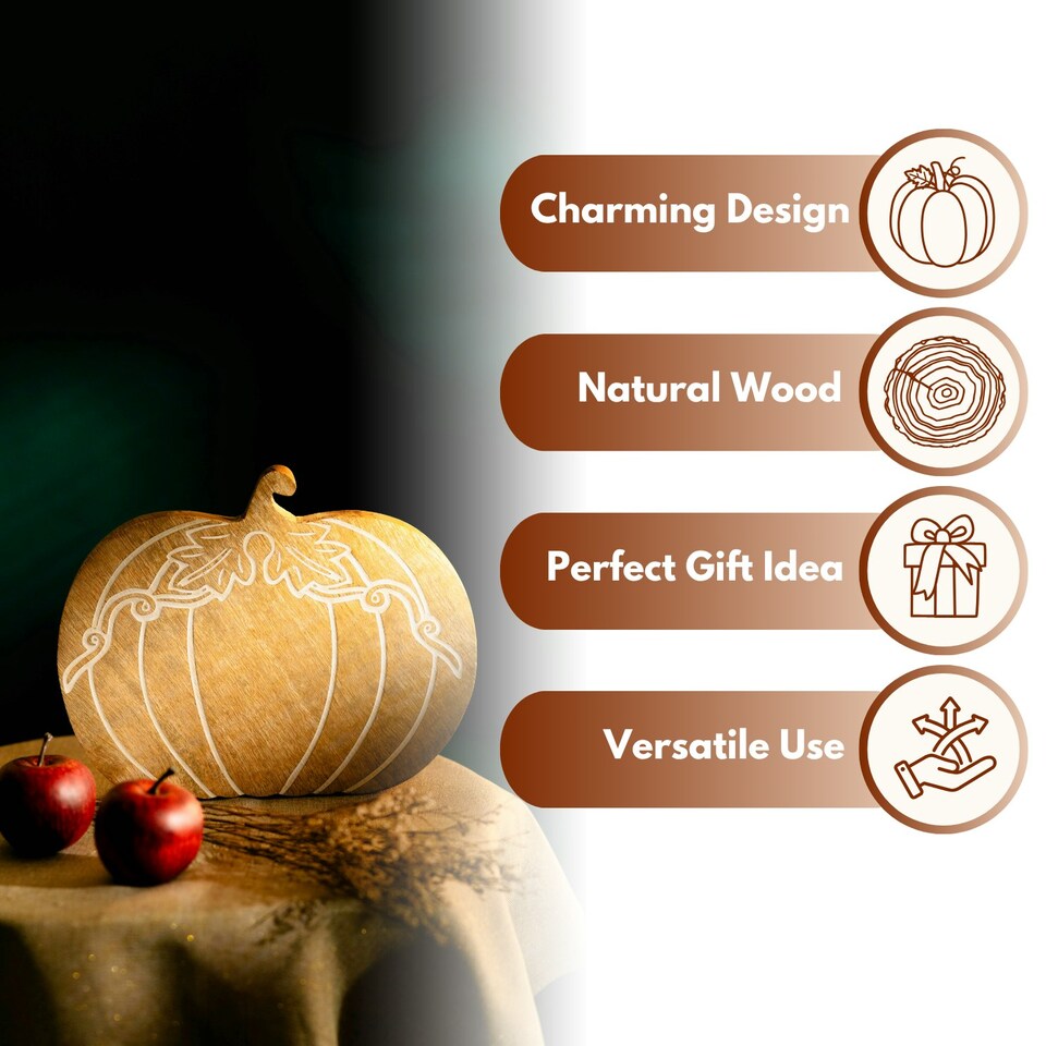 image 1 of Marco Paul25cm Wooden Pumpkin Free-Standing Autumn Decoration