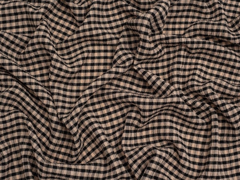 Minerva Core Range Beige Stretch Woven Gingham Seersucker Fabric for Dressmaking, 155cm / 61" Wide - per metre