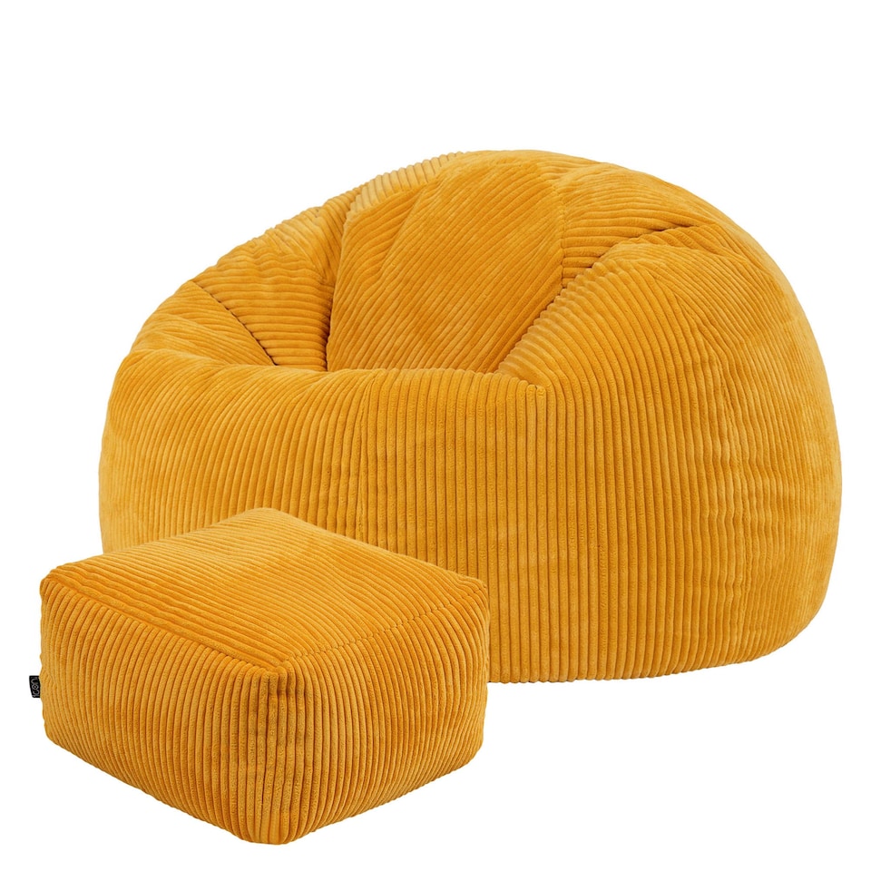 image 1 of Kingston Cord Adults Bean Bag Chair and Pouffe, Ready Filled Beanbag and Footstool Ochre Yellow | Yellow | Ochre Yellow | 2