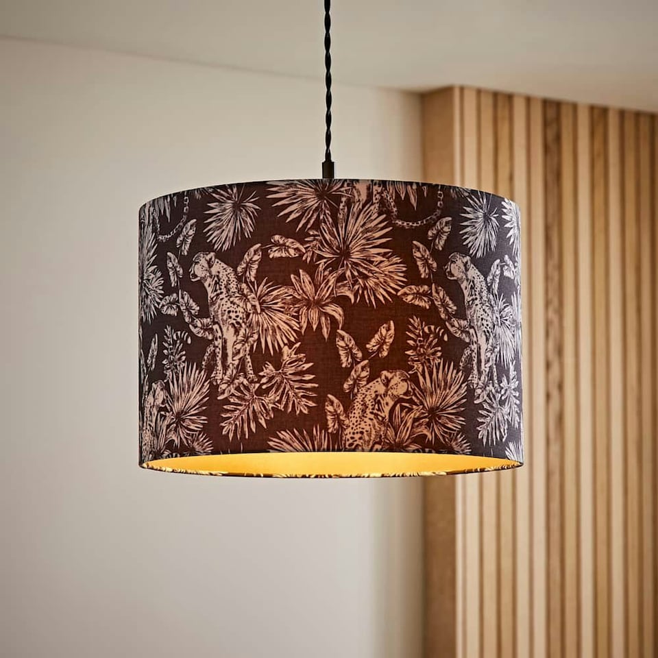 image 1 of ValueLights Ariella Black Animal Print with Gold Inner Lamp Shade Multi
