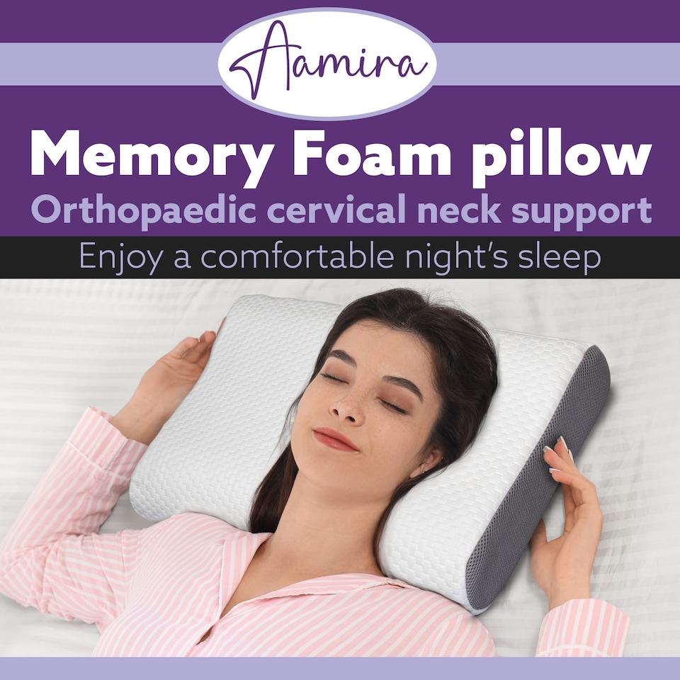 image 1 of Aamira Orthopaedic Memory Foam Pillow Cervical Neck Support for All Sleepers | White | White | Standard | 1