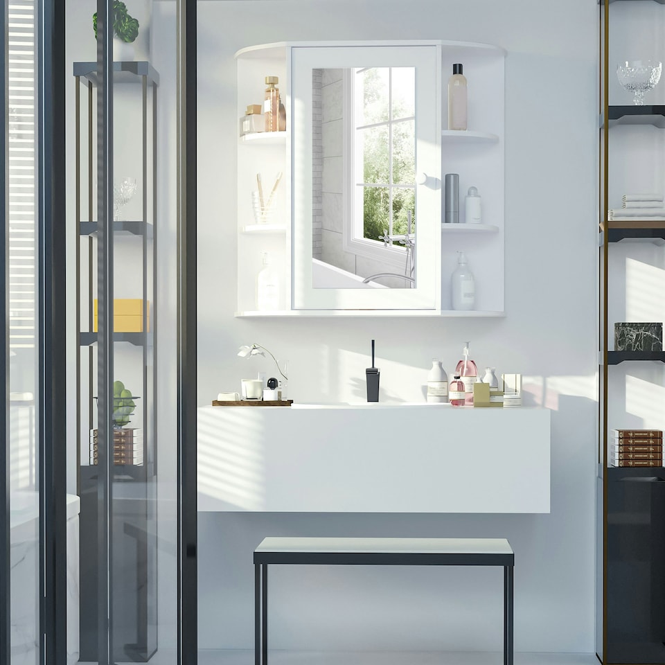 image 1 of HOMCOM Wall Mounted Bathroom Cabinet w/ Mirror Single Door Storage Shelves