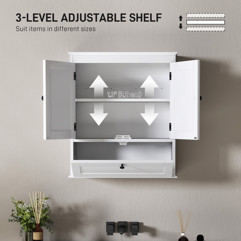 image 1 of HOMCOM Bathroom Cabinet Wall Mounted with Adjustable Shelf, White | White