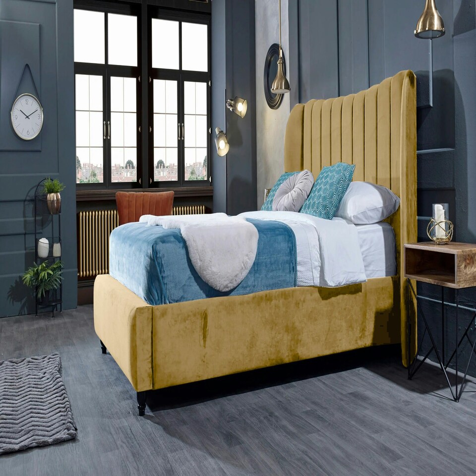 image 1 of Carli Plush Beige Super King Bed Frame - Beige