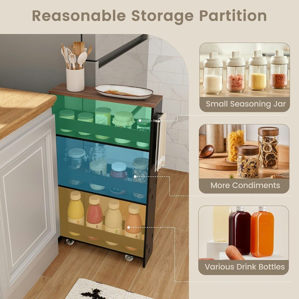 image 1 of COSTWAY 4-Tier Slim Storage Cart with Open Shelves Black Black