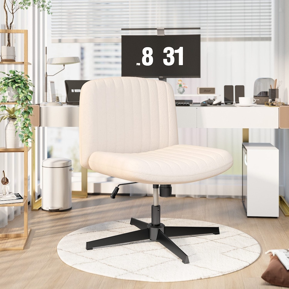 image 1 of Rattantree Ergonomic Cross Legged Office Chair Armless Velvet Desk Chair