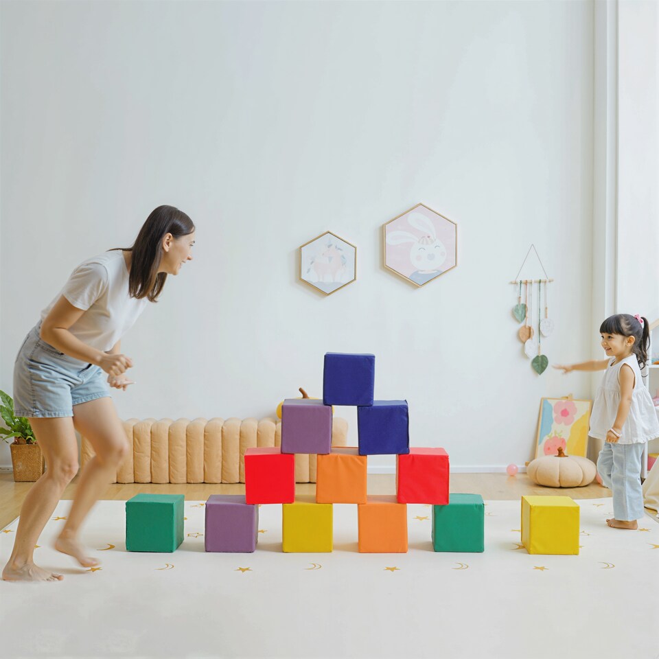 image 1 of HOMCOM 12 Piece Soft Play Blocks Soft Foam Toy Building Stacking Block for Kids