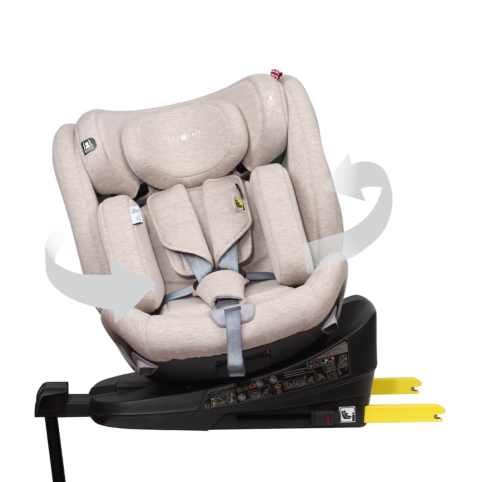 image 1 of Cozy N Safe Omega i-Size 360 Rotating Car Seat 40-150cm, ISOFix & Support Leg, Extended Rear & Forward Facing, High Booster, Side Impact Protection, Adjustable Headrest, Birth to 12 Years (Ivory)