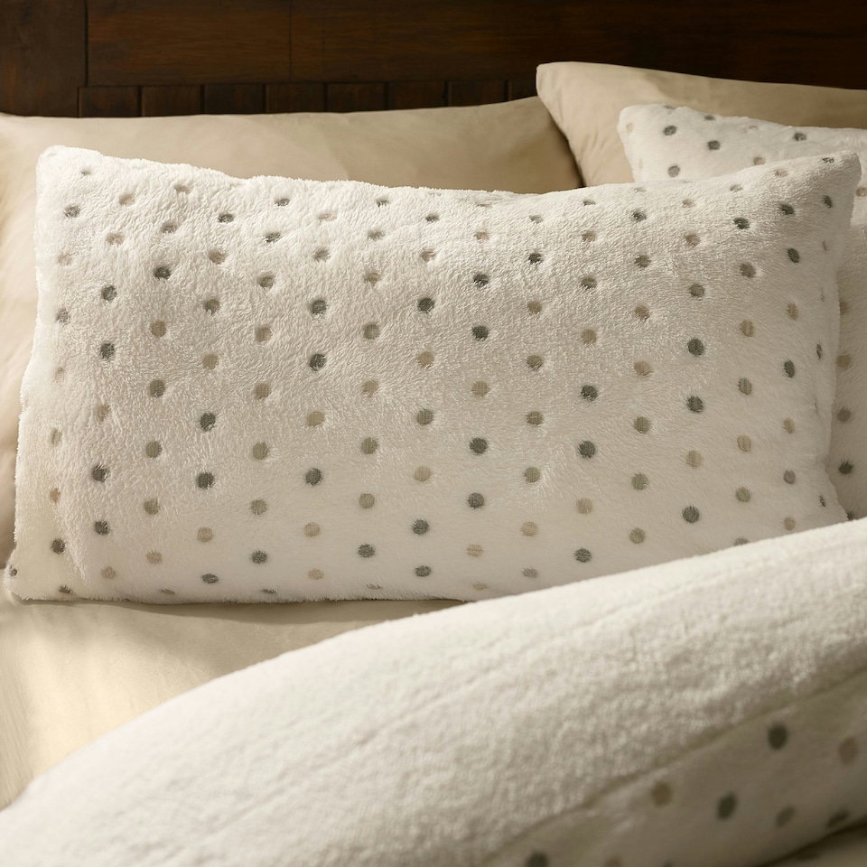 image 1 of Catherine Lansfield Cosy Spot Fleece Duvet Cover Set Cream | Cream | Natural | King