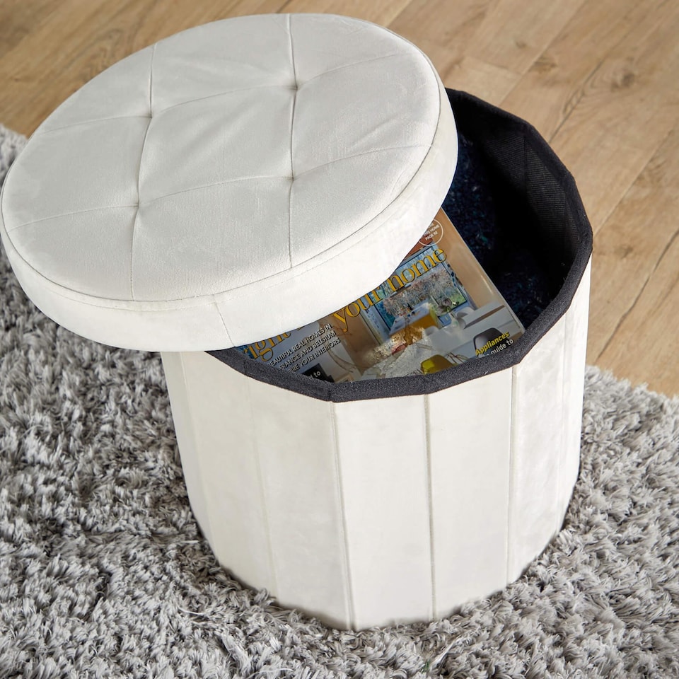 image 1 of Round Ottoman Storage Box Seat Foot Stool Suitable for All Rooms Home | Cream | Beige