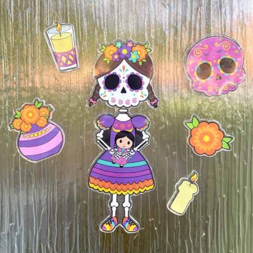 image 1 of Assorted Day of The Dead Halloween Gel Stickers Window Decorations