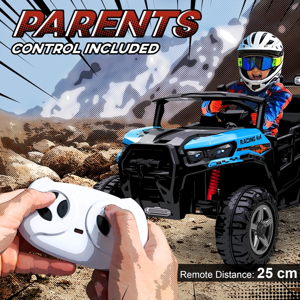 image 1 of AIYAPLAY 24V Electric Ride on Car, 2-Seater Electric Car for Kids with Remote Control, Light, Bluetooth, Soft Start, Suspension Spring, 2 Motors Children Ride on Toy UTV Truck | Blue