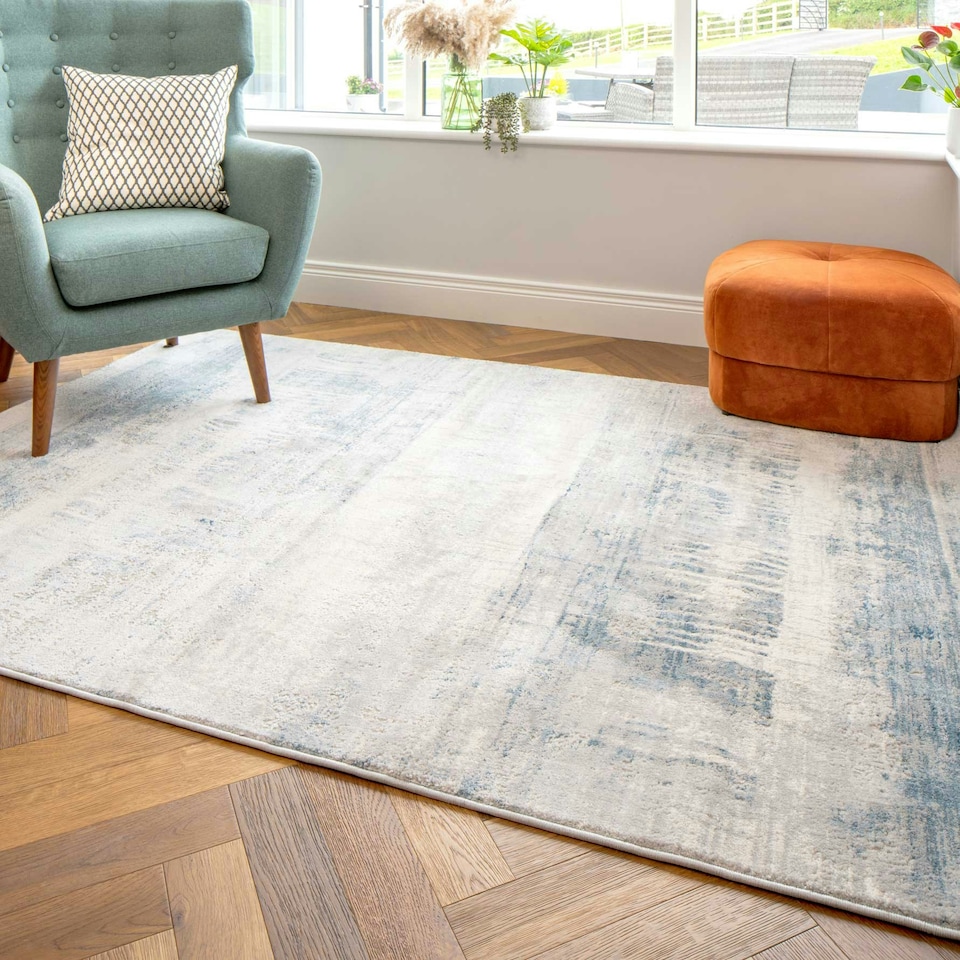image 1 of KUKOON Silver Grey Distressed Abstract Living Room Area Rug 120cm x 170cm | Grey