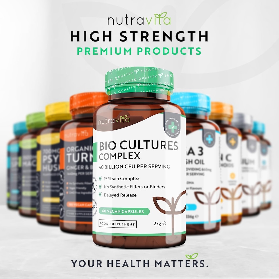 image 1 of Nutravita Super Strength 40 Billion CFU Bio Cultures Complex with 15 Live Strains - Digestive Enzyme Supplement for Men & Women - 60 Vegan Capsules