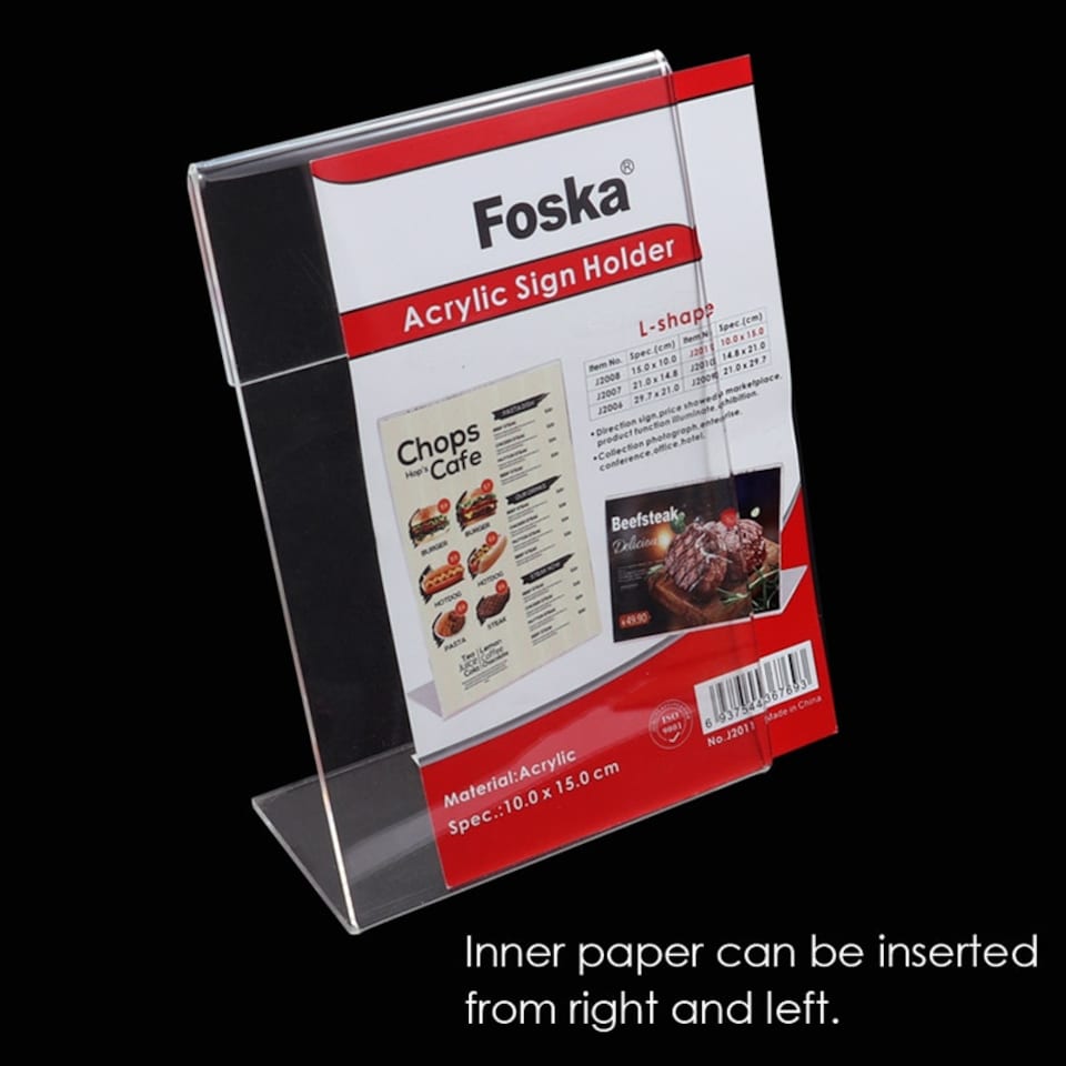 image 1 of A6 Vertical Design L-Shape Transparent Acrylic Label Sign Holder