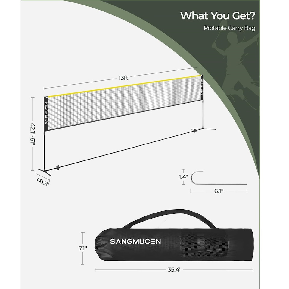 image 1 of Gr8 Home Yellow Black 4m Badminton Net Post Set Portable Volleyball Pickleball Tennis