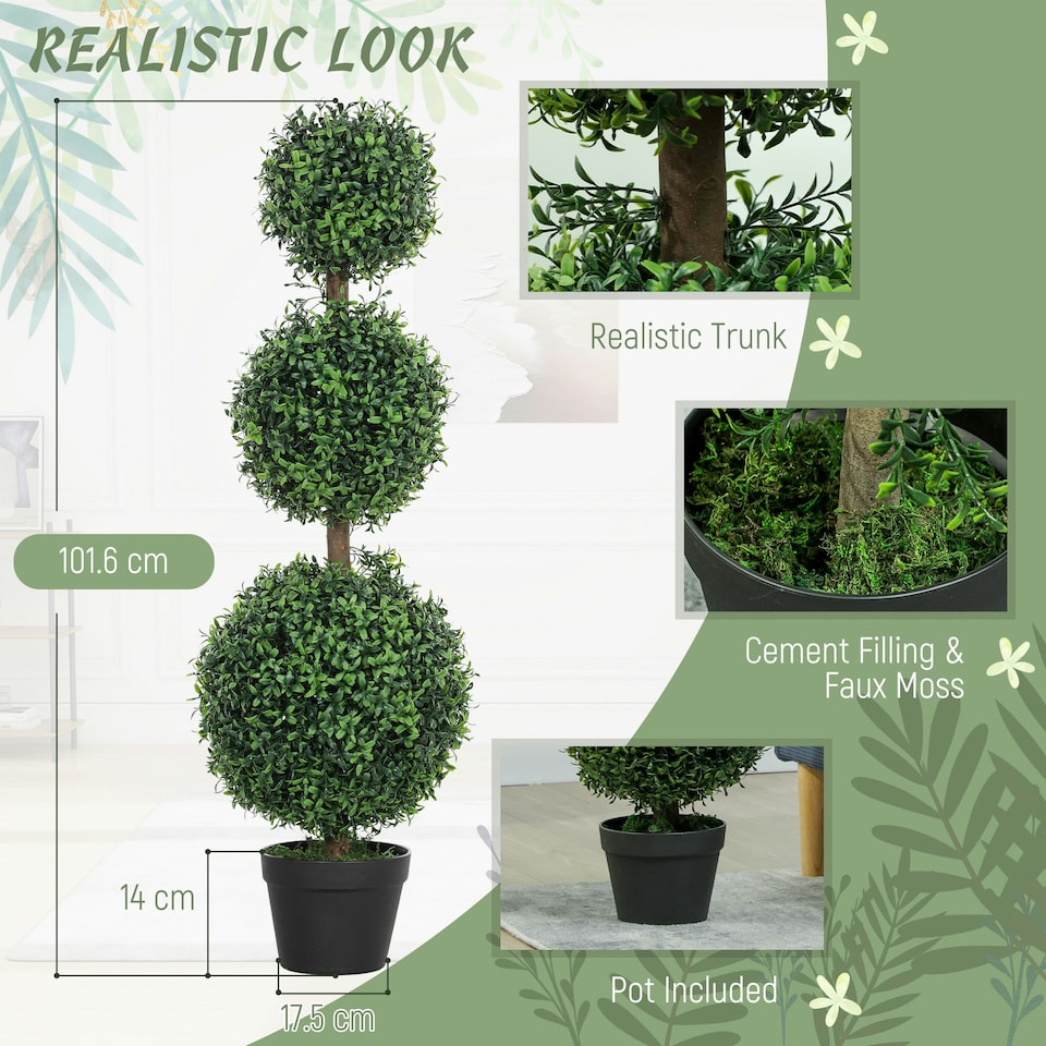 image 1 of HOMCOM Set of 2 Decorative Artificial Plants Boxwood Trees in Pot, Green