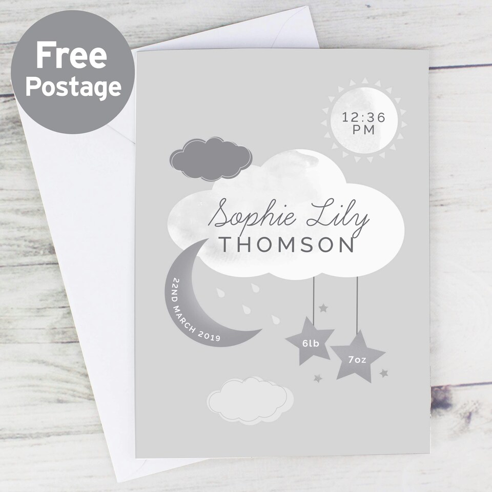 image 1 of Personalised New Baby Moon & Stars Card