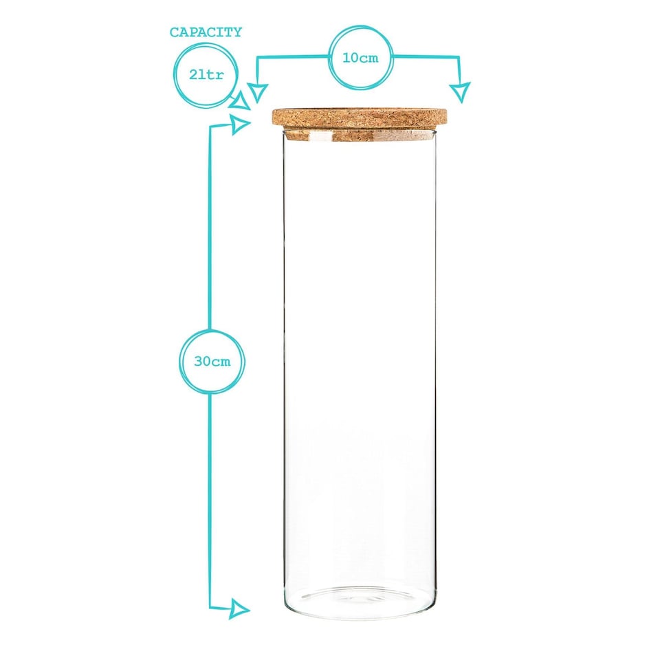 image 1 of Argon Tableware Glass Storage Jars with Cork Lids - 2 Litre - Pack of 3