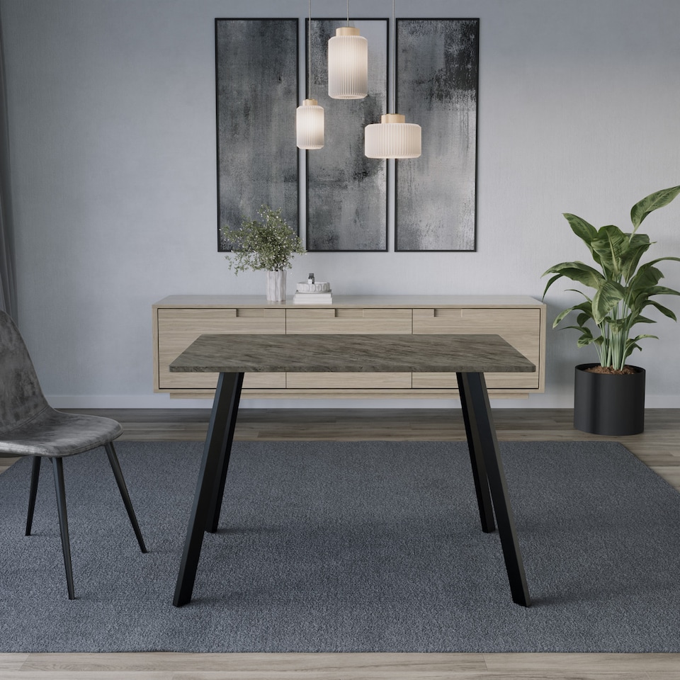image 1 of 110cm Rectangular Dining Table with Metal Legs | Grey | Slate Grey | 1
