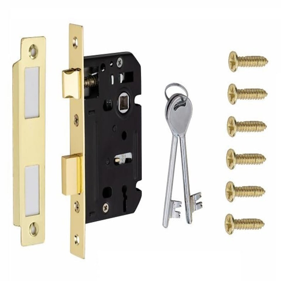 Golden Grace Bolt Through 3 Lever Sash Mortise Lock in Electro Brass Finish with 2 Keys - 64mm | Gold