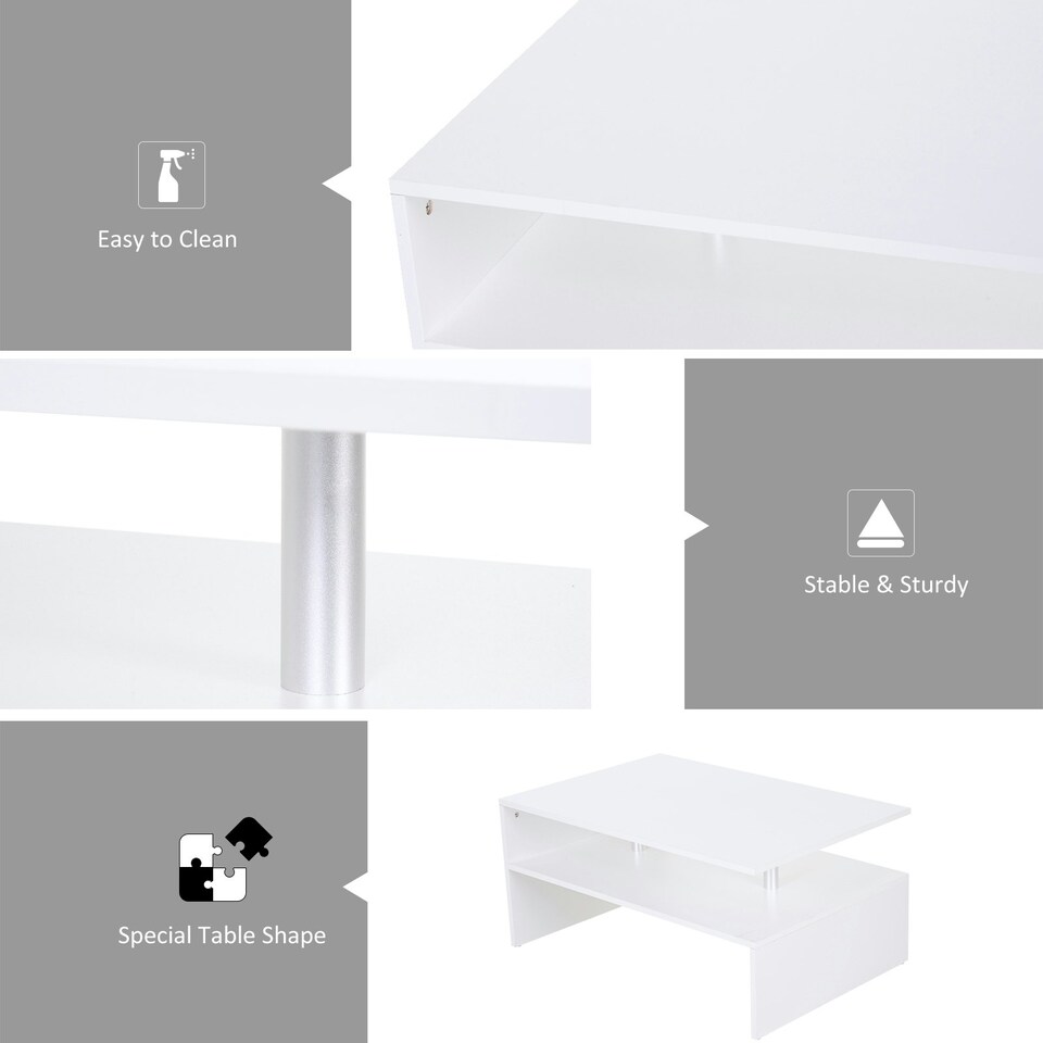 image 1 of HOMCOM 2 Tier Coffee/End Table Modern Design w/Open Shelf Living Room White