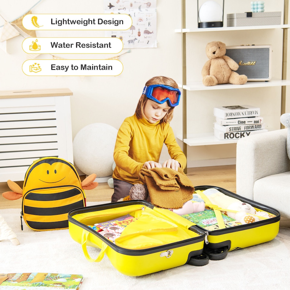 image 1 of COSTWAY Kids Travel Luggage 2 PC Kids Luggage Set Travel Rolling Trolley Kid Gift