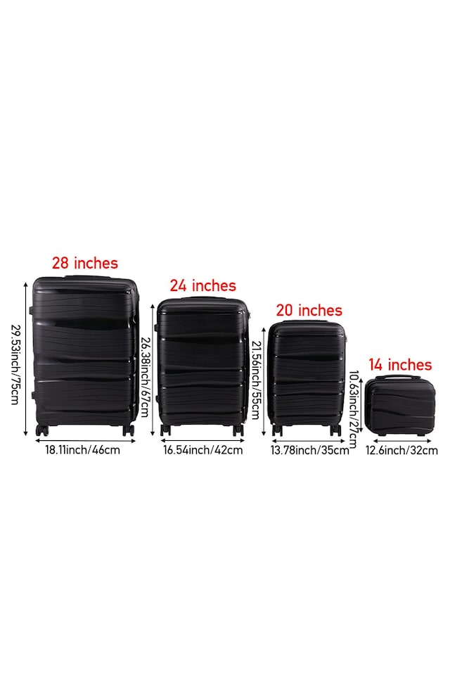 image 1 of Living and Home 4 Wheels Lockable Travel Suitcase Set of 4 - Black 28+24+20+14 Inch | Black | Large | 4