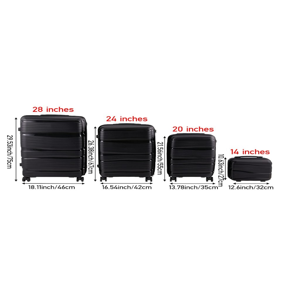 image 1 of Living and Home 4 Wheels Lockable Travel Suitcase Set of 4 - Black 28+24+20+14 Inch Black | Large