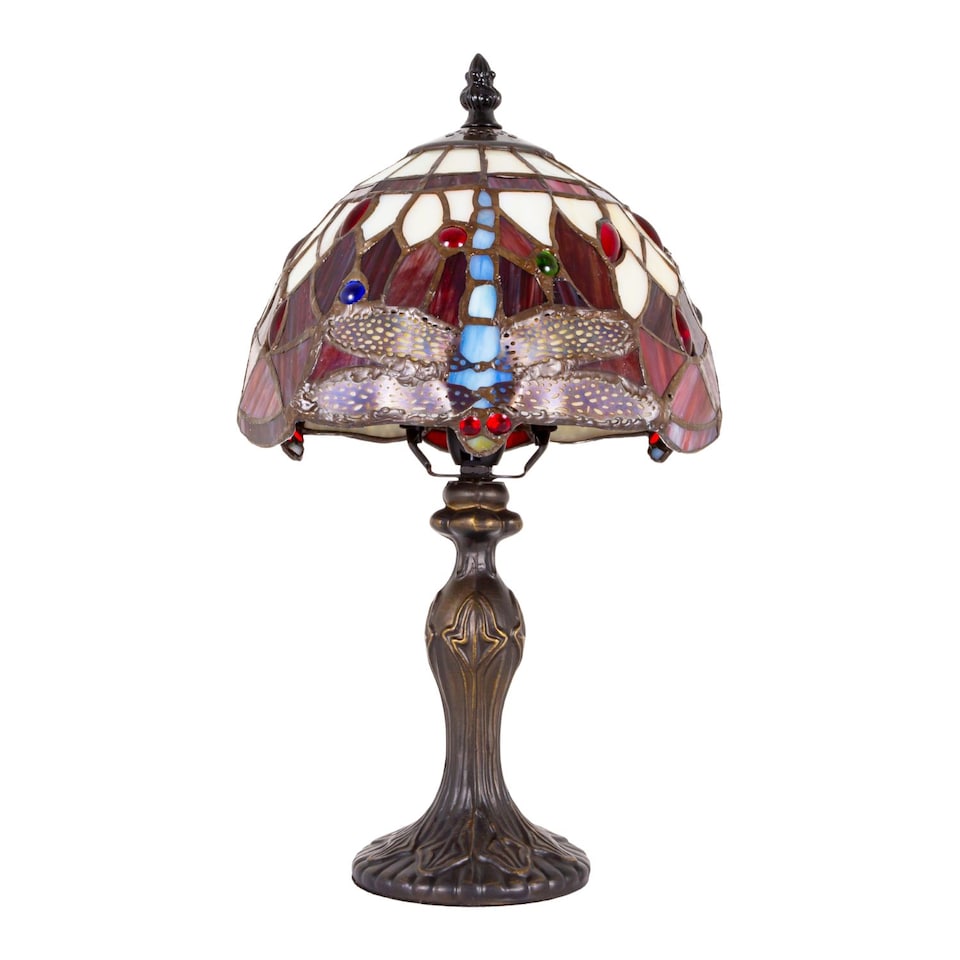 image 1 of Hand Crafted Red Stained Glass Dragonfly Tiffany Lamp | Red | Red | 1