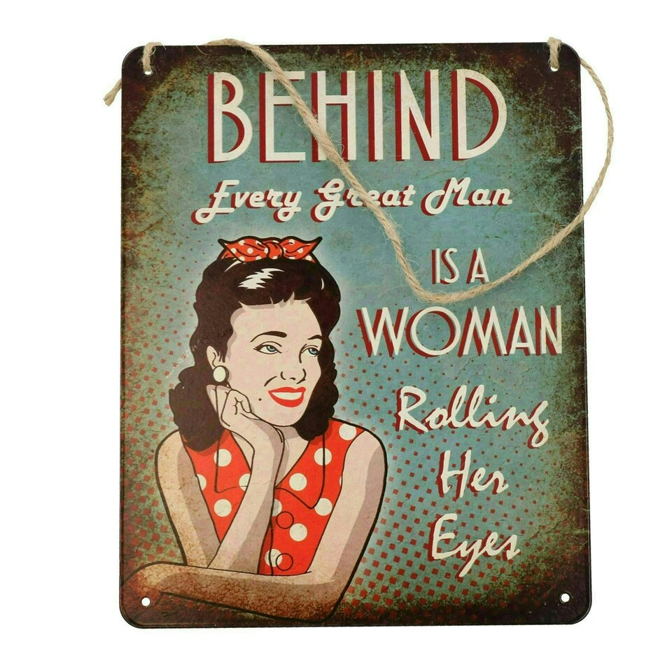 image 1 of Retro Hanging Woman Rolling Her Eyes Plaque Metal Sign 20x25cm