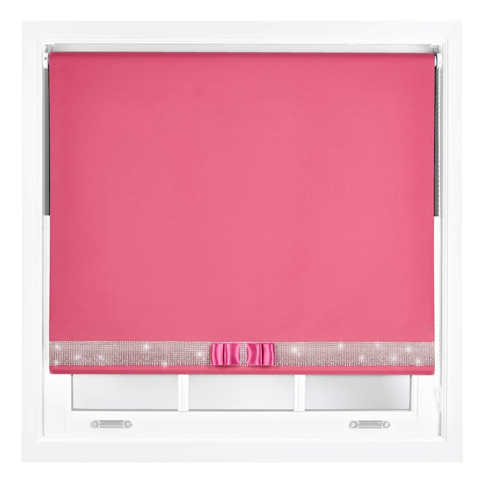 image 1 of FURNISHED Blackout Roller Blinds with Diamante Trim and Bow Cut to Size | Pink | Fuchsia | (W) 60cm x (L) 210cm