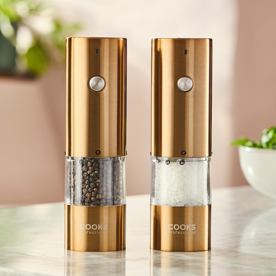 image 1 of Cooks Professional Rechargeable Salt and Pepper Mill Set with Bamboo Base