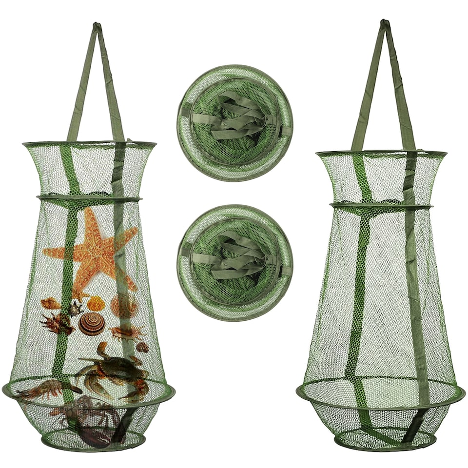 image 1 of 2pc Collapsible Fishing Mesh Traps Folding Fish, Crab & Crabbing Nets Basket