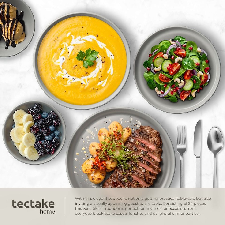 image 1 of Dinnerware Set Una - dinner set, incl. plates, bowls and mugs, for 6 people | Grey | grey | 1