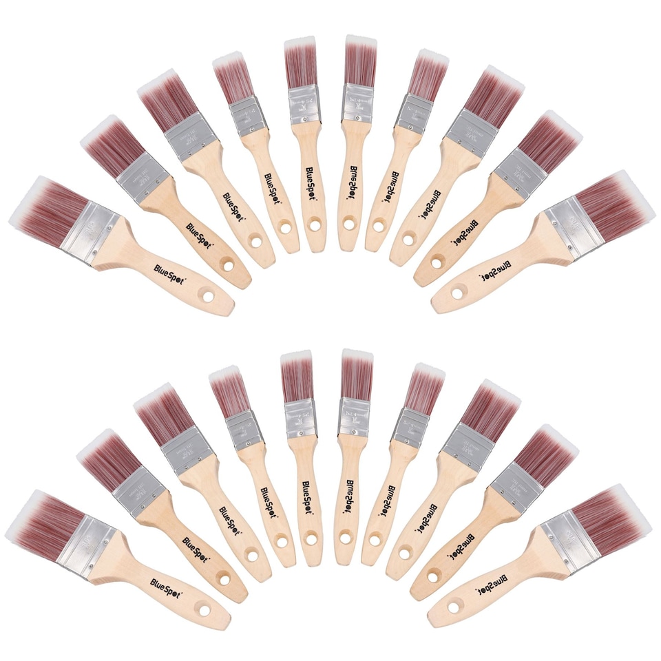 image 1 of 20pc Synthetic Paint Brush Painting + Decorating Brushes Wooden Handle 1” – 2”