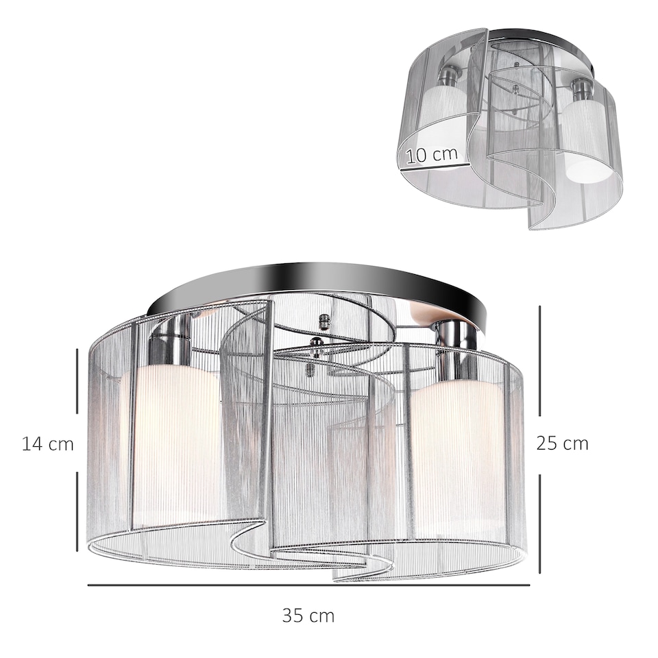 image 1 of HOMCOM Modern Chandelier, SemiFlush Mount Ceiling Light with 2 Light, E27 Bulb Base for Hallway, Dining Room, Living Room, White and Silver