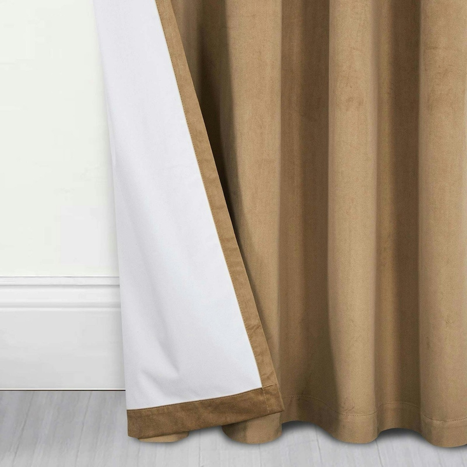 image 1 of Homescapes Thermal 100% Blackout Beige Velvet Curtains - 66 x 54" Cream
