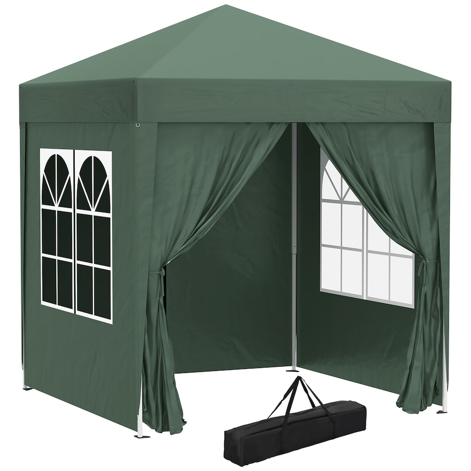 image 1 of Outsunny 2 x 2 m Garden Pop Up Gazebo, Wedding Party Tent Marquee, Water Resistant Awning Canopy with Sidewalls, Windows, Carry Bag, Green