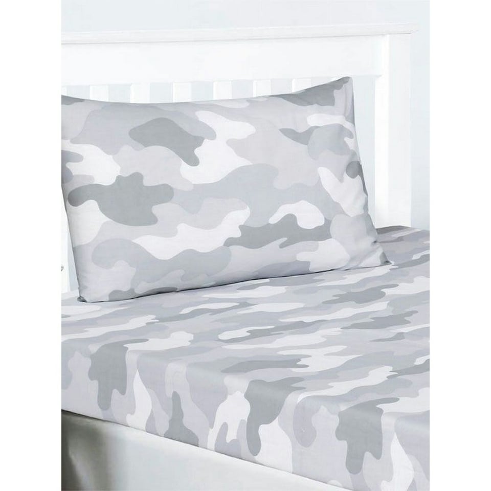 Bedding & Beyond Camouflage Fitted Bed Sheet Set - White/Grey - Single | White | Single