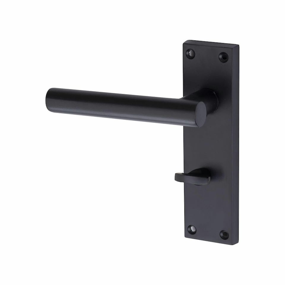 image 1 of Golden Grace Victorian T-Bar Straight Door Handles Bathroom WC Toilet Complete in Matt Black with (GG) Bathroom Mortise Lock & 1 Pair of 3" Ball Bearing Hinges Black