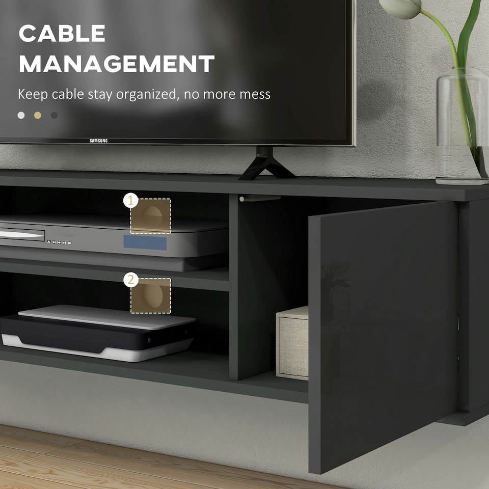image 1 of HOMCOM Floating TV Unit for 60" TVs W/ Shelves and Cabinets, Grey