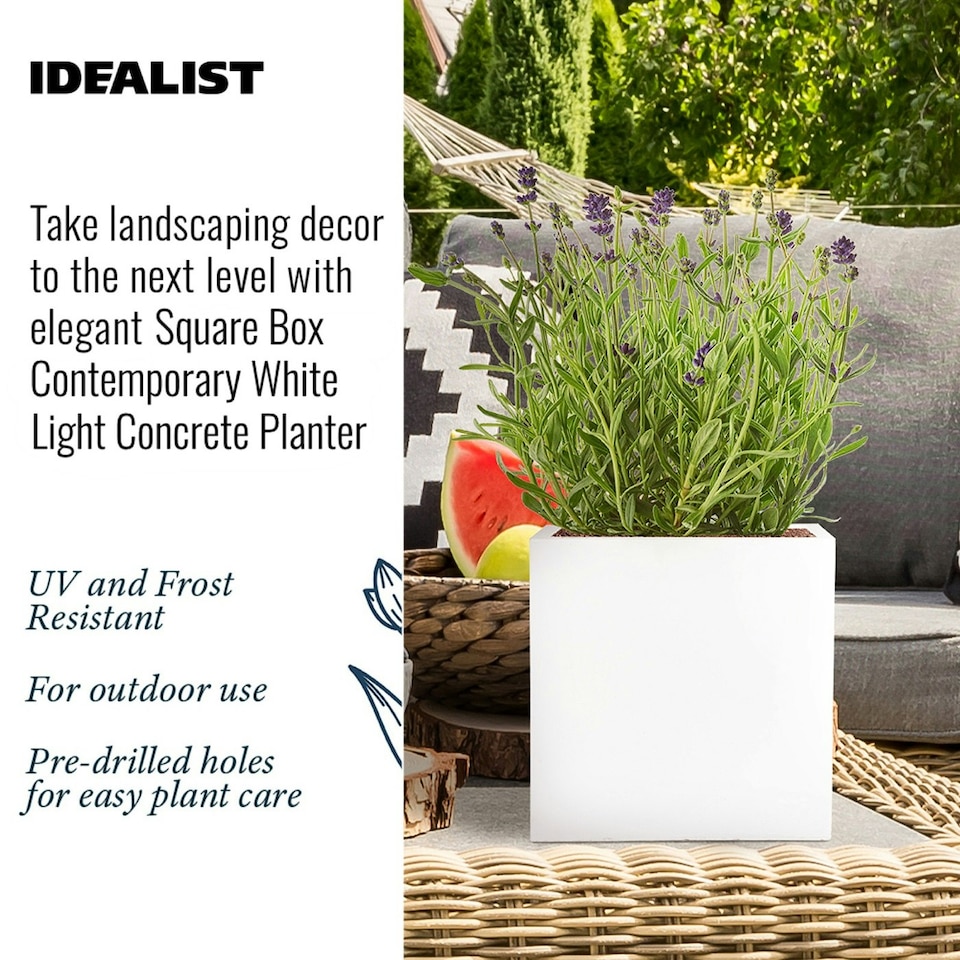image 1 of Square Box White Light Concrete Garden Planter H25 L25 W25 cm, 16 ltrs Cap.