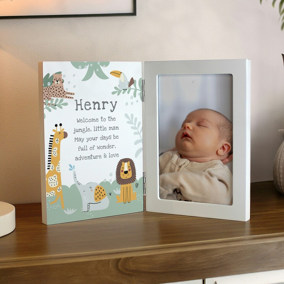 image 1 of Personalised Animals Wooden Hinged 6x4 Photo Frame White | One Size