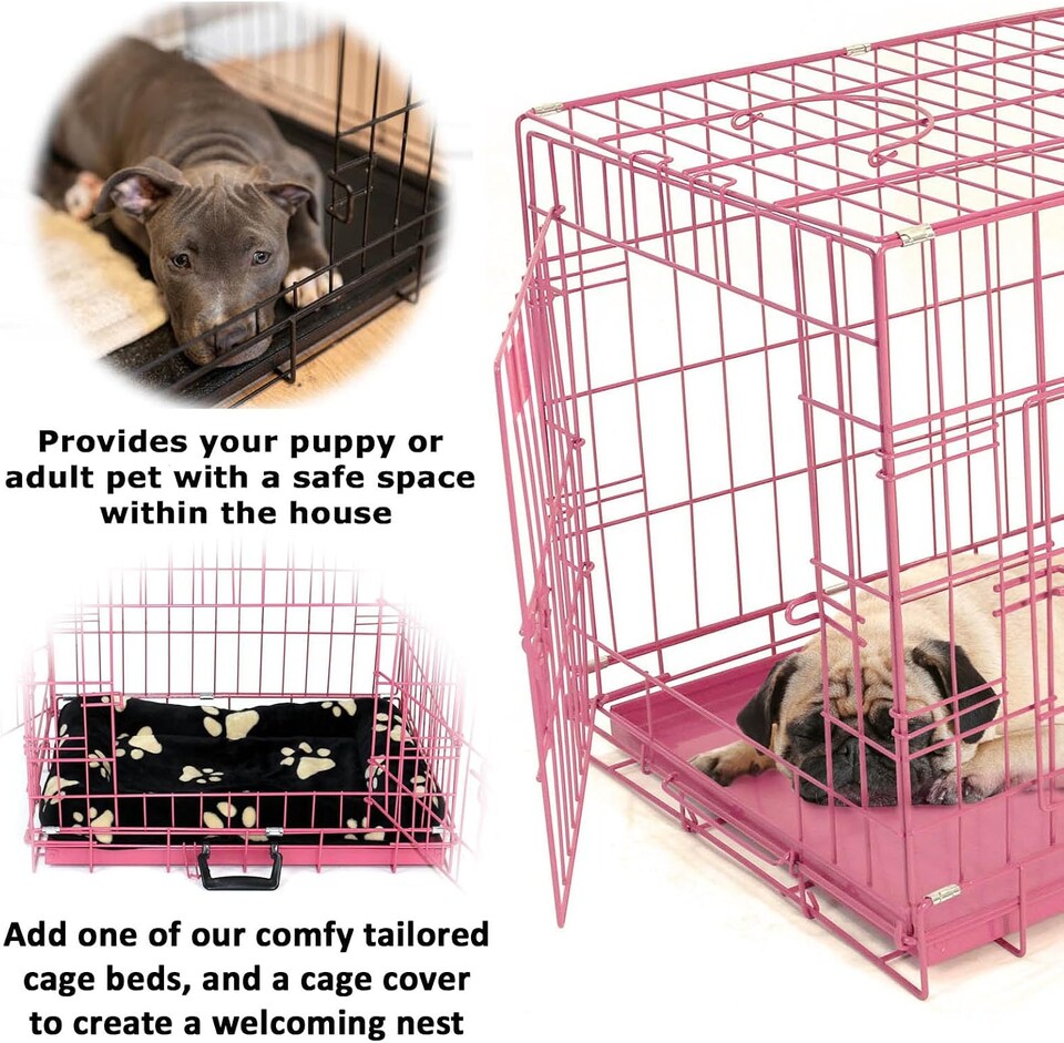 image 1 of Actiaspet Pink Foldable Metal Dog Cage Crate with Removable Tray (Pink, Large)