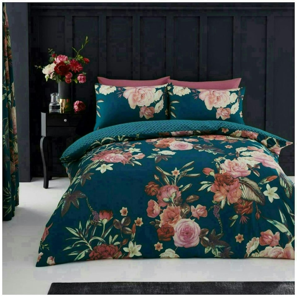 image 1 of VELVETIO Flora Printed Duvet Cover Set Reversible Polycotton Easy Care Beddings Purple | Double