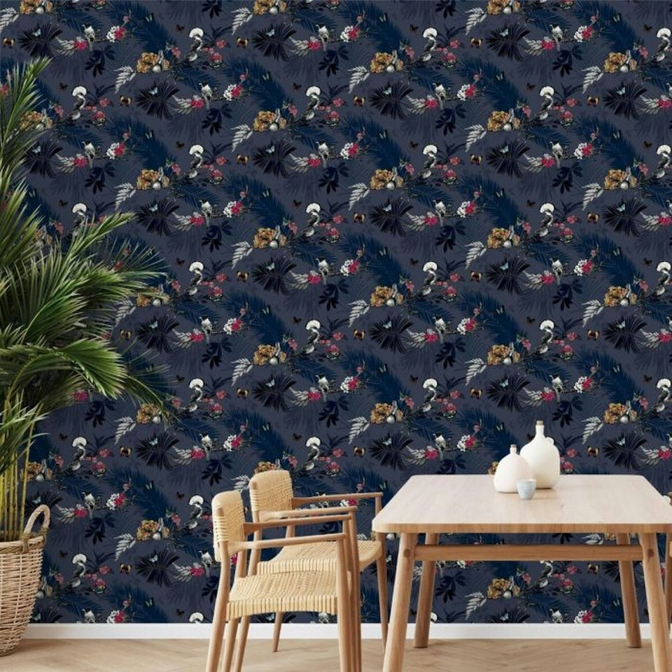 image 1 of World of Wallpaper Mystical Forest Wallpaper - Navy - 32.1ft x 21in Blue