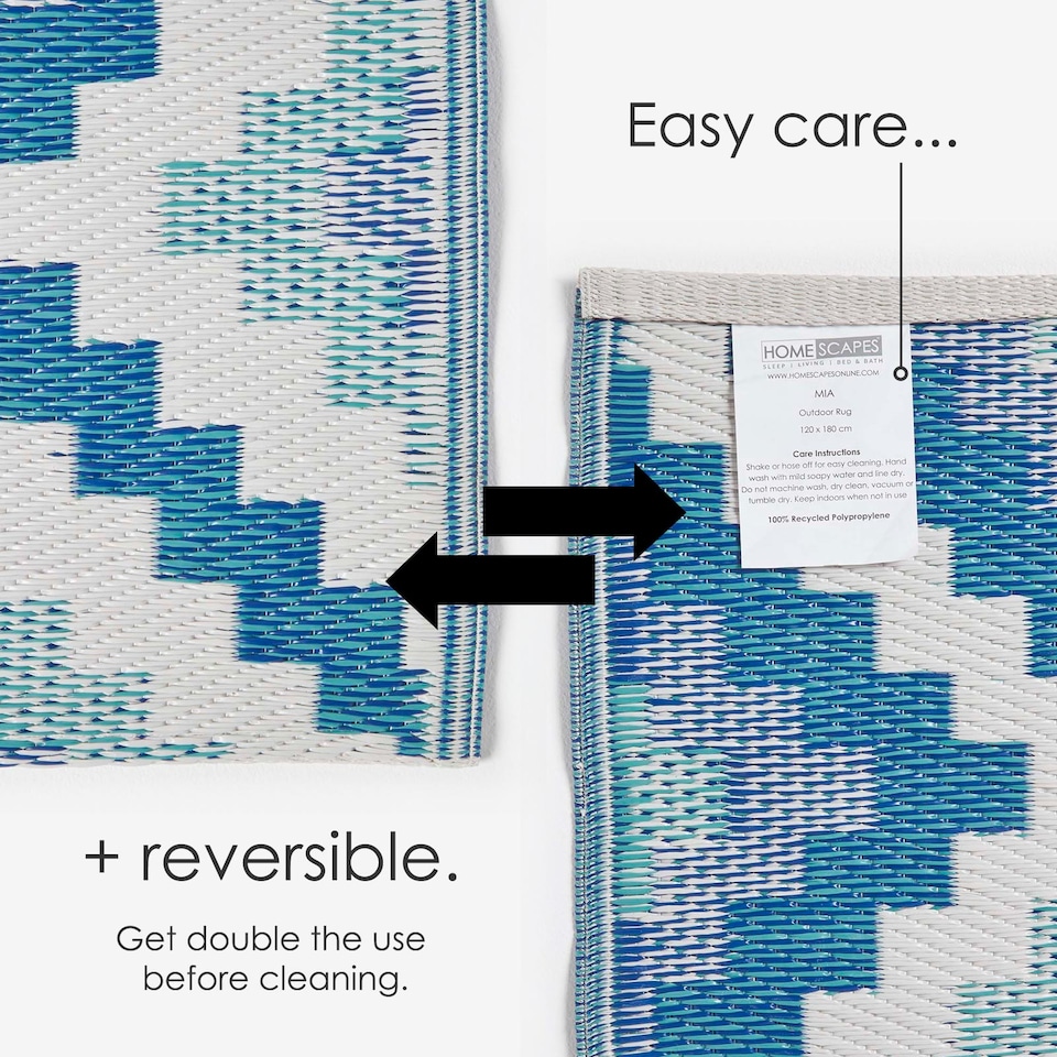image 1 of Homescapes Outdoor Rug Luxury Waterproof Reversible Recycled, For Garden, Mia Aztec | Blue | Blue
