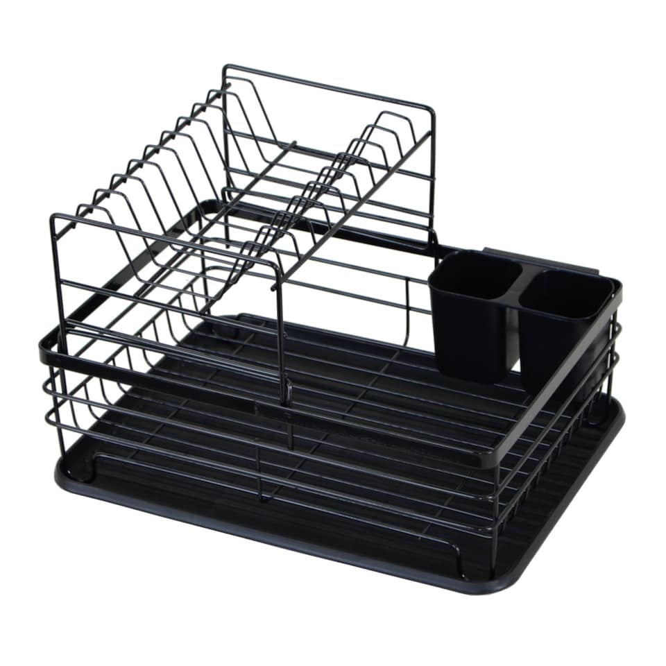 image 1 of 2 Tier Multifunction Dish Drainer Drying Rack with Cutlery Holder | Black
